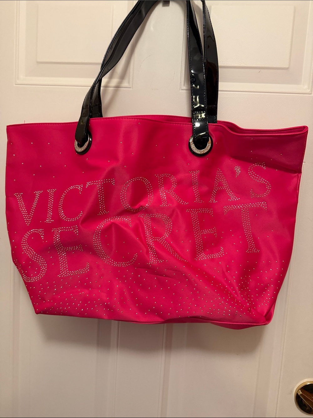 Victoria’s Secret embellished bright pink satiny open top tote bag